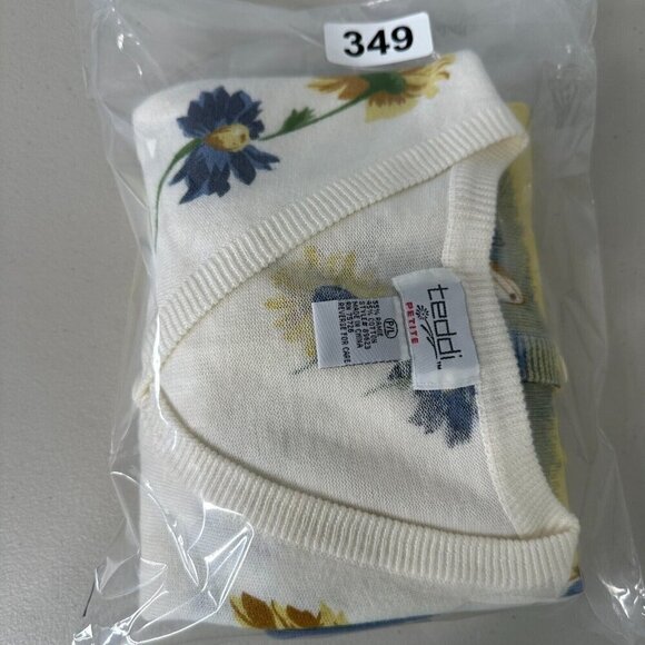 Teddi Floral Cardigan Sweater Petite Size L Daisies Cotton Ramie Boho - Picture 3 of 10